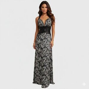 Chic Black and White Patterned Prom Dress